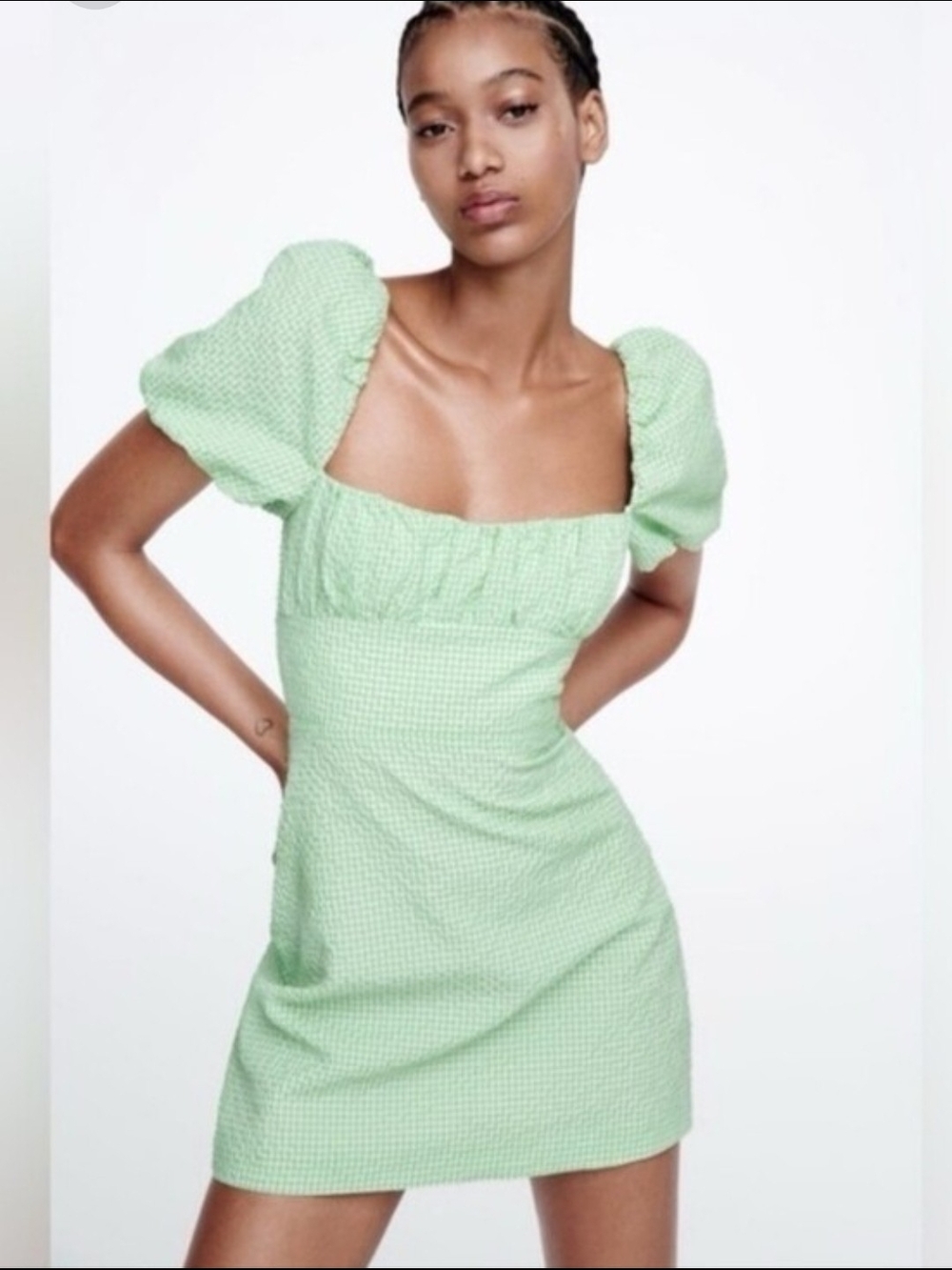 NWOT Zara Mint Puff-Sleeve Mini Dress Sz XS